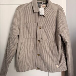 Marine Layer Gray and Cream Striped Button-Up Shacket
